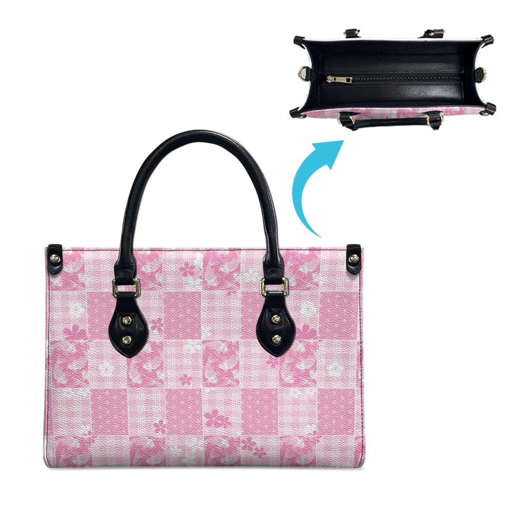 Pink Palaka Japanese Patterns Leather Bag Koi Fish Asanoha Sakura Patchwork Stylized - Polynesian Pride
