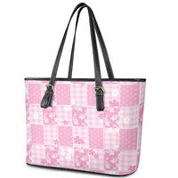 Pink Palaka Japanese Patterns Leather Tote Bag Koi Fish Asanoha Sakura Patchwork Stylized - Polynesian Pride