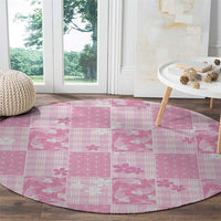 Pink Palaka Japanese Patterns Round Carpet Koi Fish Asanoha Sakura Patchwork Stylized - Polynesian Pride