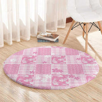 Pink Palaka Japanese Patterns Round Carpet Koi Fish Asanoha Sakura Patchwork Stylized - Polynesian Pride