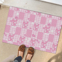 Pink Palaka Japanese Patterns Rubber Doormat Koi Fish Asanoha Sakura Patchwork Stylized - Polynesian Pride