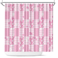 Pink Palaka Japanese Patterns Shower Curtain Koi Fish Asanoha Sakura Patchwork Stylized - Polynesian Pride