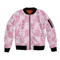 Pink Palaka Japanese Patterns Sleeve Zip Bomber Jacket Koi Fish Asanoha Sakura Patchwork Stylized - Polynesian Pride