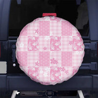 Pink Palaka Japanese Patterns Spare Tire Cover Koi Fish Asanoha Sakura Patchwork Stylized - Polynesian Pride