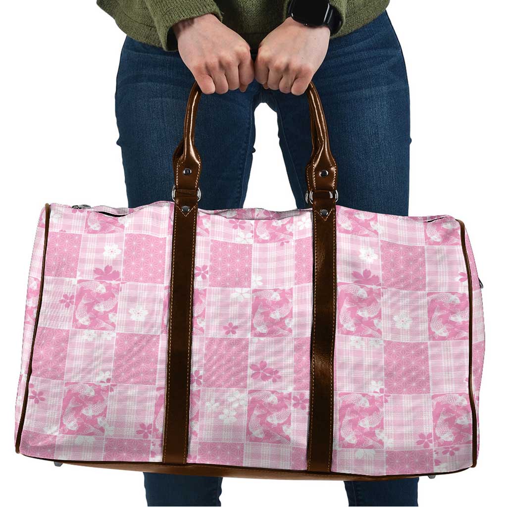 Pink Palaka Japanese Patterns Travel Bag Koi Fish Asanoha Sakura Patchwork Stylized LT14 Pink - Polynesian Pride