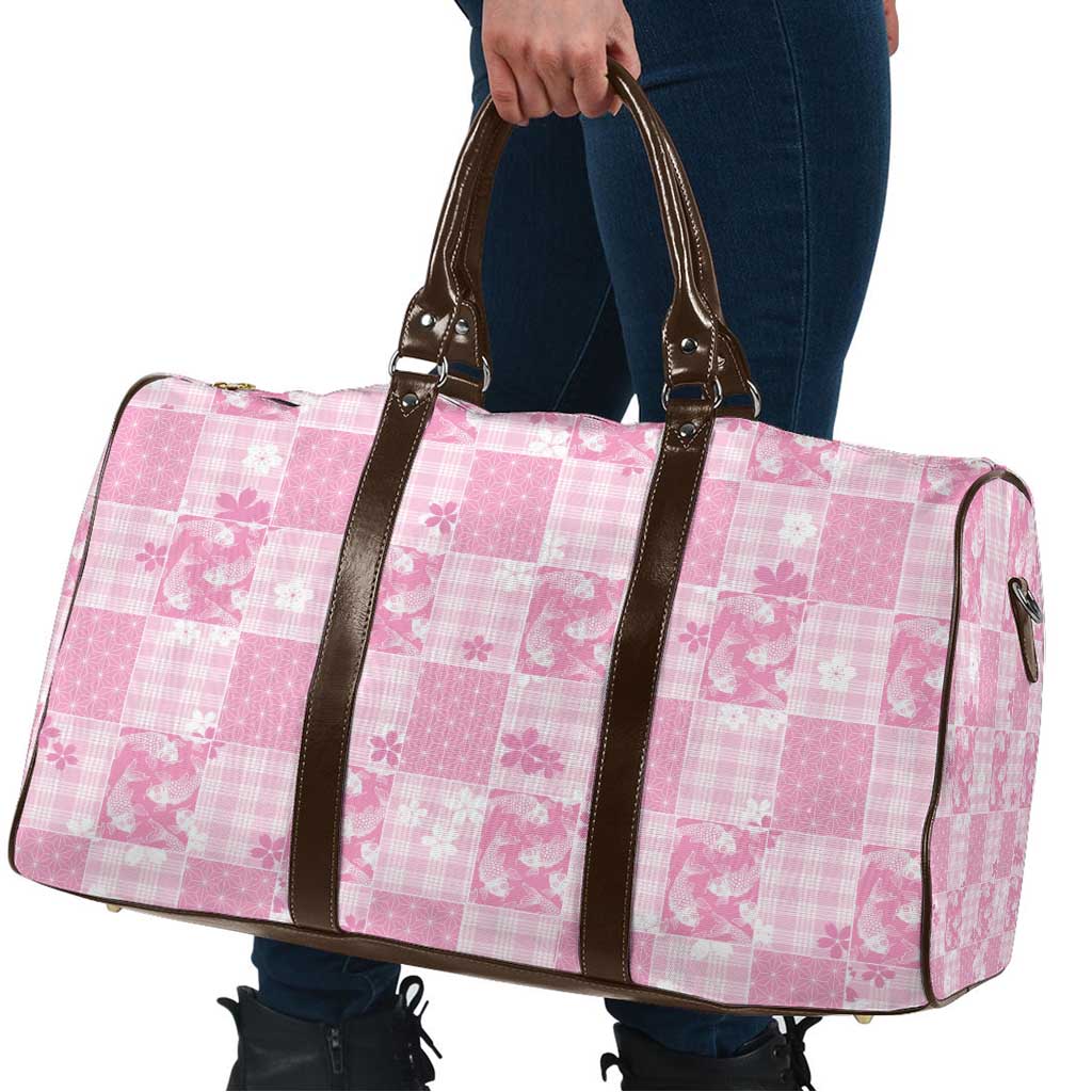Pink Palaka Japanese Patterns Travel Bag Koi Fish Asanoha Sakura Patchwork Stylized - Polynesian Pride