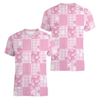 Pink Palaka Japanese Patterns Women V-Neck T-Shirt Koi Fish Asanoha Sakura Patchwork Stylized - Polynesian Pride