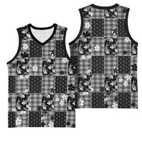 Black Palaka Japanese Patterns Basketball Jersey Koi Fish Asanoha Sakura Patchwork Stylized - Polynesian Pride