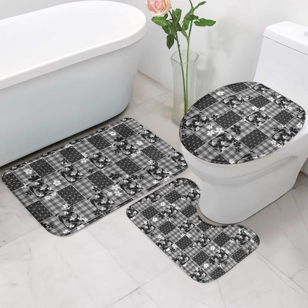 Black Palaka Japanese Patterns Bathroom Set Koi Fish Asanoha Sakura Patchwork Stylized - Polynesian Pride