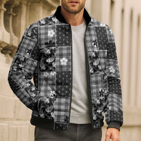 Black Palaka Japanese Patterns Bomber Puffer Jacket Koi Fish Asanoha Sakura Patchwork Stylized - Polynesian Pride