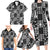 Black Palaka Japanese Patterns Family Matching Long Sleeve Bodycon Dress and Hawaiian Shirt Koi Fish Asanoha Sakura Patchwork Stylized - Polynesian Pride