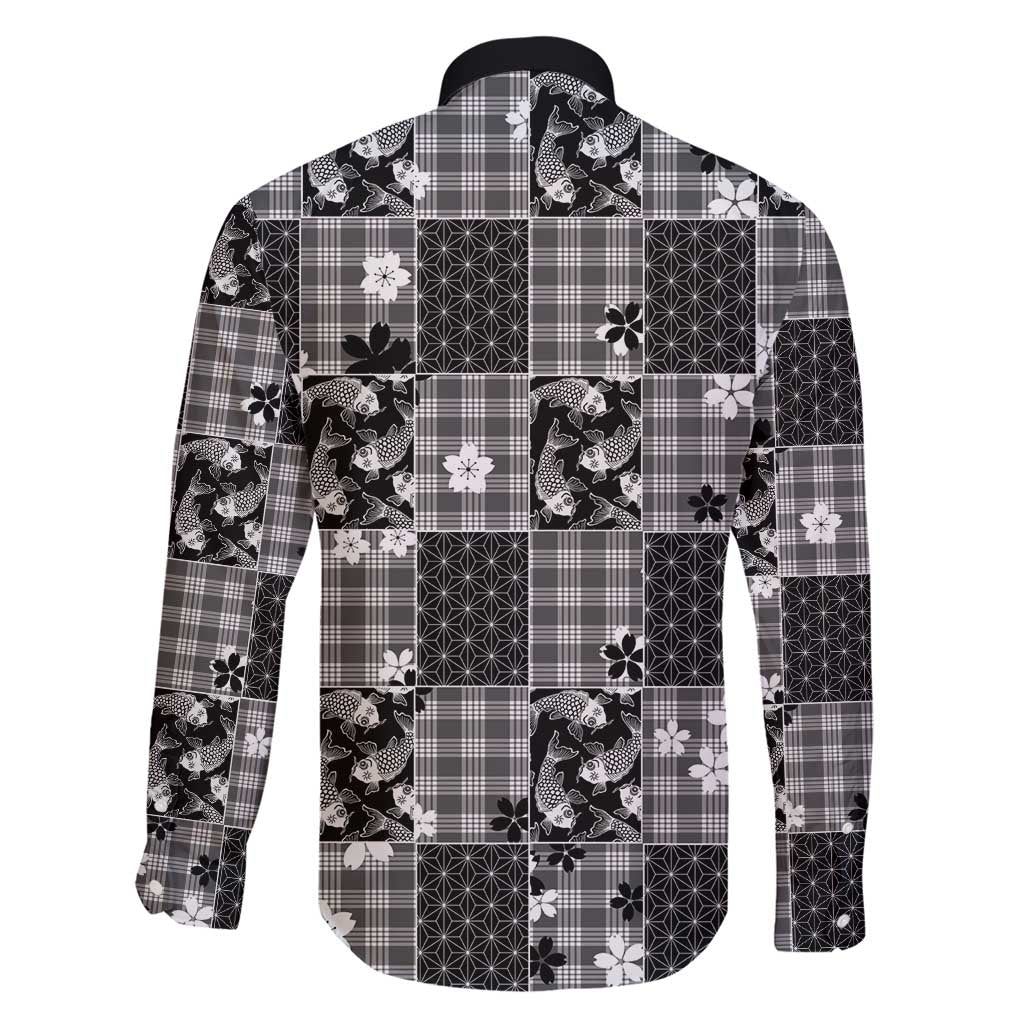 Black Palaka Japanese Patterns Family Matching Short Sleeve Bodycon Dress and Hawaiian Shirt Koi Fish Asanoha Sakura Patchwork Stylized - Polynesian Pride