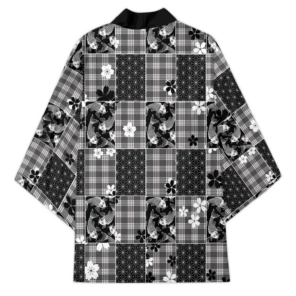 Black Palaka Japanese Patterns Kimono Koi Fish Asanoha Sakura Patchwork Stylized - Polynesian Pride