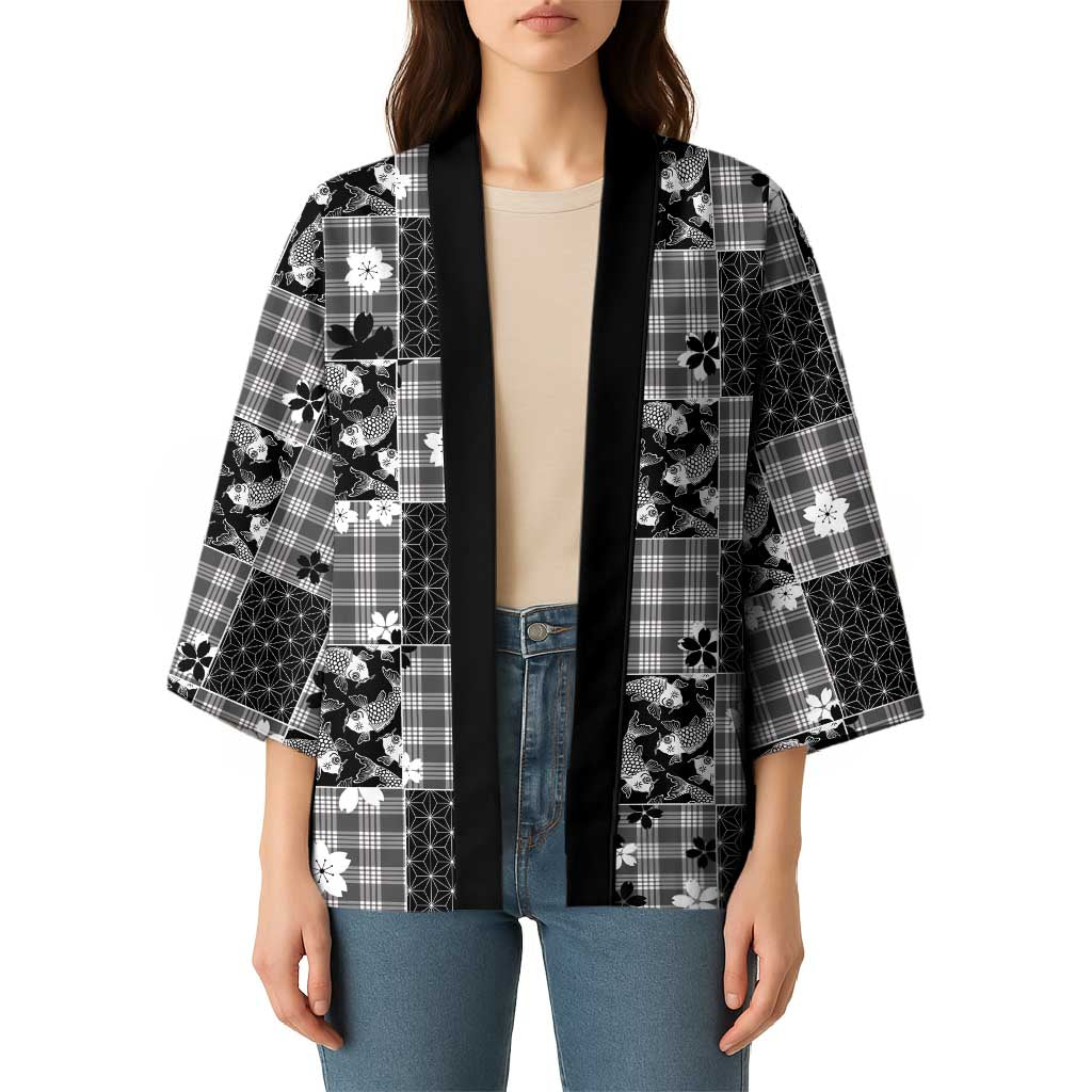 Black Palaka Japanese Patterns Kimono Koi Fish Asanoha Sakura Patchwork Stylized - Polynesian Pride