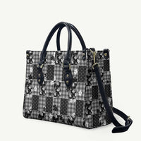 Black Palaka Japanese Patterns Leather Bag Koi Fish Asanoha Sakura Patchwork Stylized - Polynesian Pride