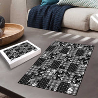 Black Palaka Japanese Patterns Puzzle Koi Fish Asanoha Sakura Patchwork Stylized - Polynesian Pride