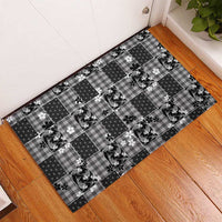 Black Palaka Japanese Patterns Rubber Doormat Koi Fish Asanoha Sakura Patchwork Stylized - Polynesian Pride