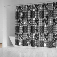 Black Palaka Japanese Patterns Shower Curtain Koi Fish Asanoha Sakura Patchwork Stylized - Polynesian Pride