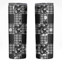 Black Palaka Japanese Patterns Skinny Tumbler Koi Fish Asanoha Sakura Patchwork Stylized - Polynesian Pride