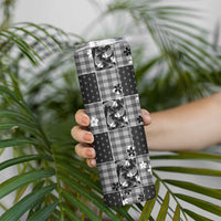 Black Palaka Japanese Patterns Skinny Tumbler Koi Fish Asanoha Sakura Patchwork Stylized - Polynesian Pride