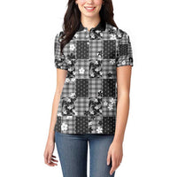Black Palaka Japanese Patterns Women Polo Shirt Koi Fish Asanoha Sakura Patchwork Stylized - Polynesian Pride
