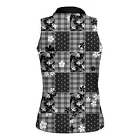 Black Palaka Japanese Patterns Women Sleeveless Polo Shirt Koi Fish Asanoha Sakura Patchwork Stylized - Polynesian Pride