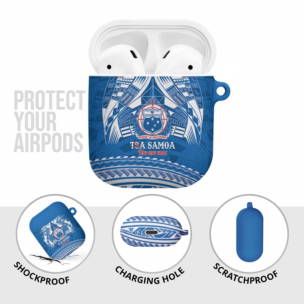 Toa Samoa Rugby Custom AirPods Case Uso aso uma Samoan Pattern Blue - Polynesian Pride