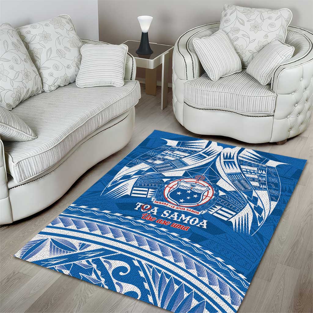 Toa Samoa Rugby Custom Area Rug Uso aso uma Samoan Pattern Blue - Polynesian Pride