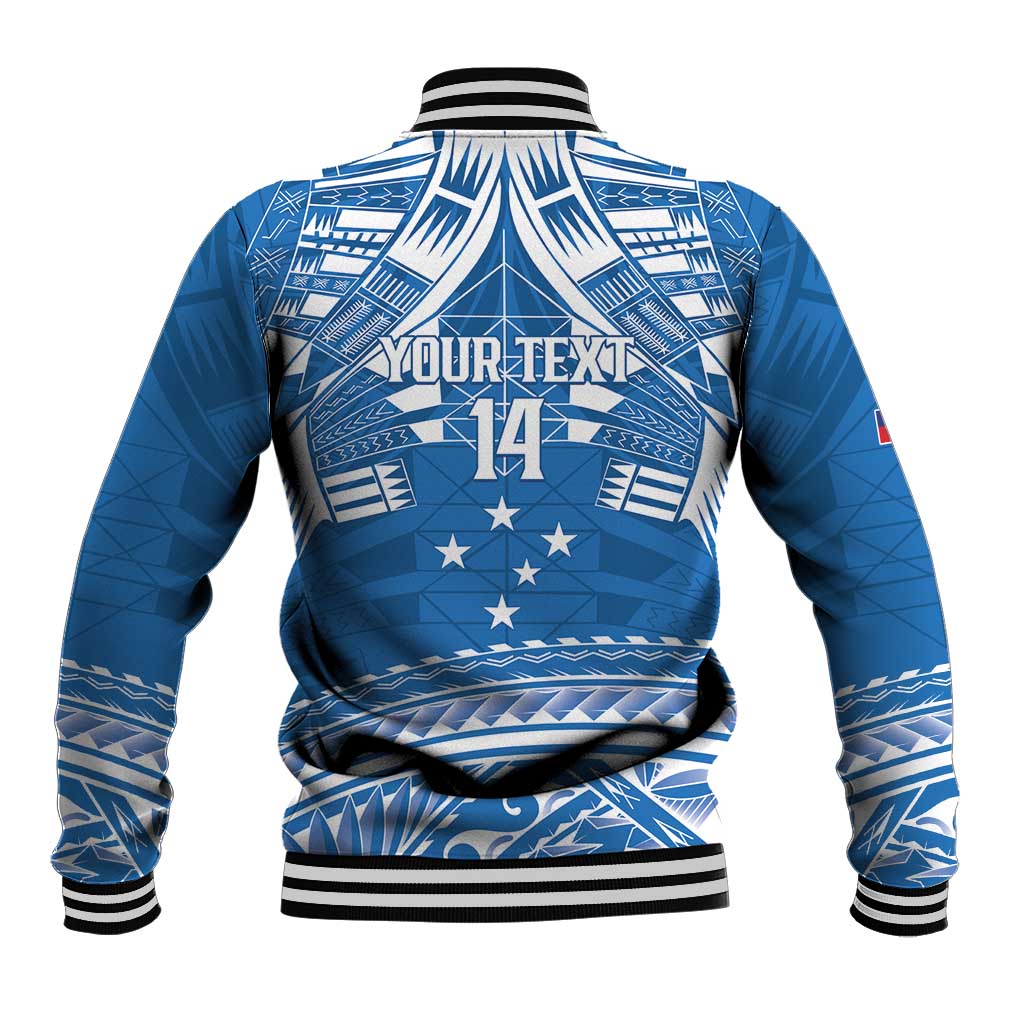 Toa Samoa Rugby Custom Baseball Jacket Uso aso uma Samoan Pattern Blue - Polynesian Pride