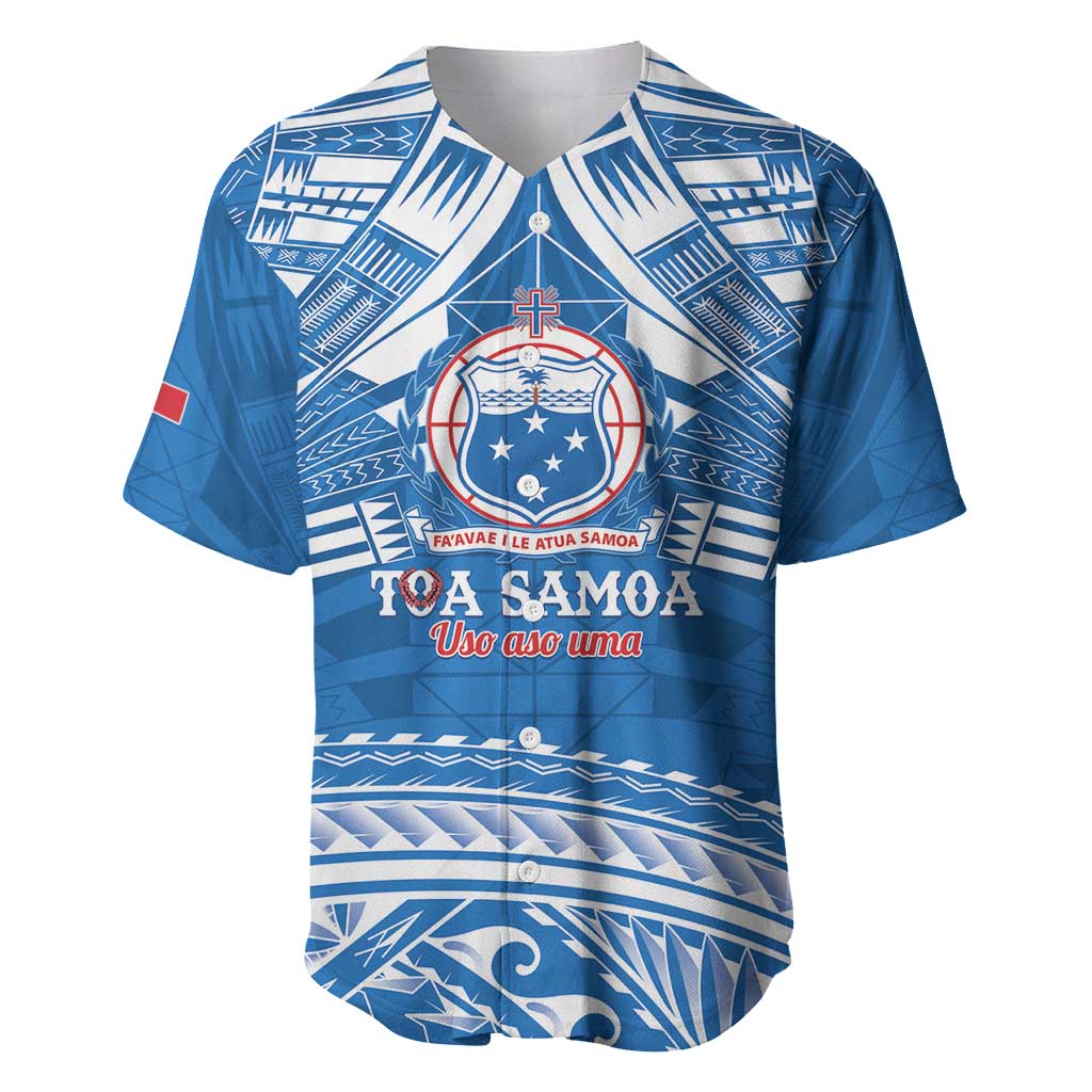 Toa Samoa Rugby Custom Baseball Jersey Uso aso uma Samoan Pattern Blue - Polynesian Pride