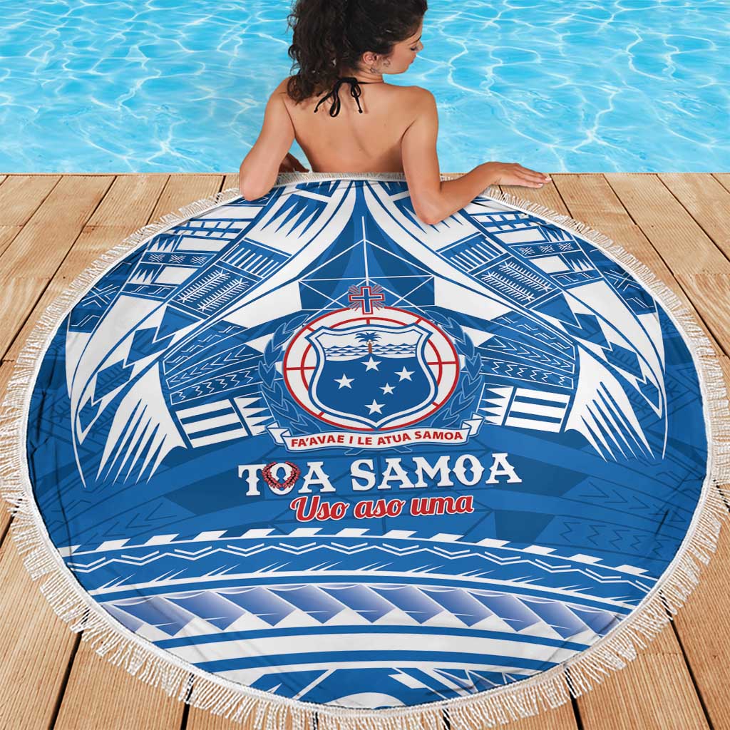 Toa Samoa Rugby Custom Beach Blanket Uso aso uma Samoan Pattern Blue - Polynesian Pride