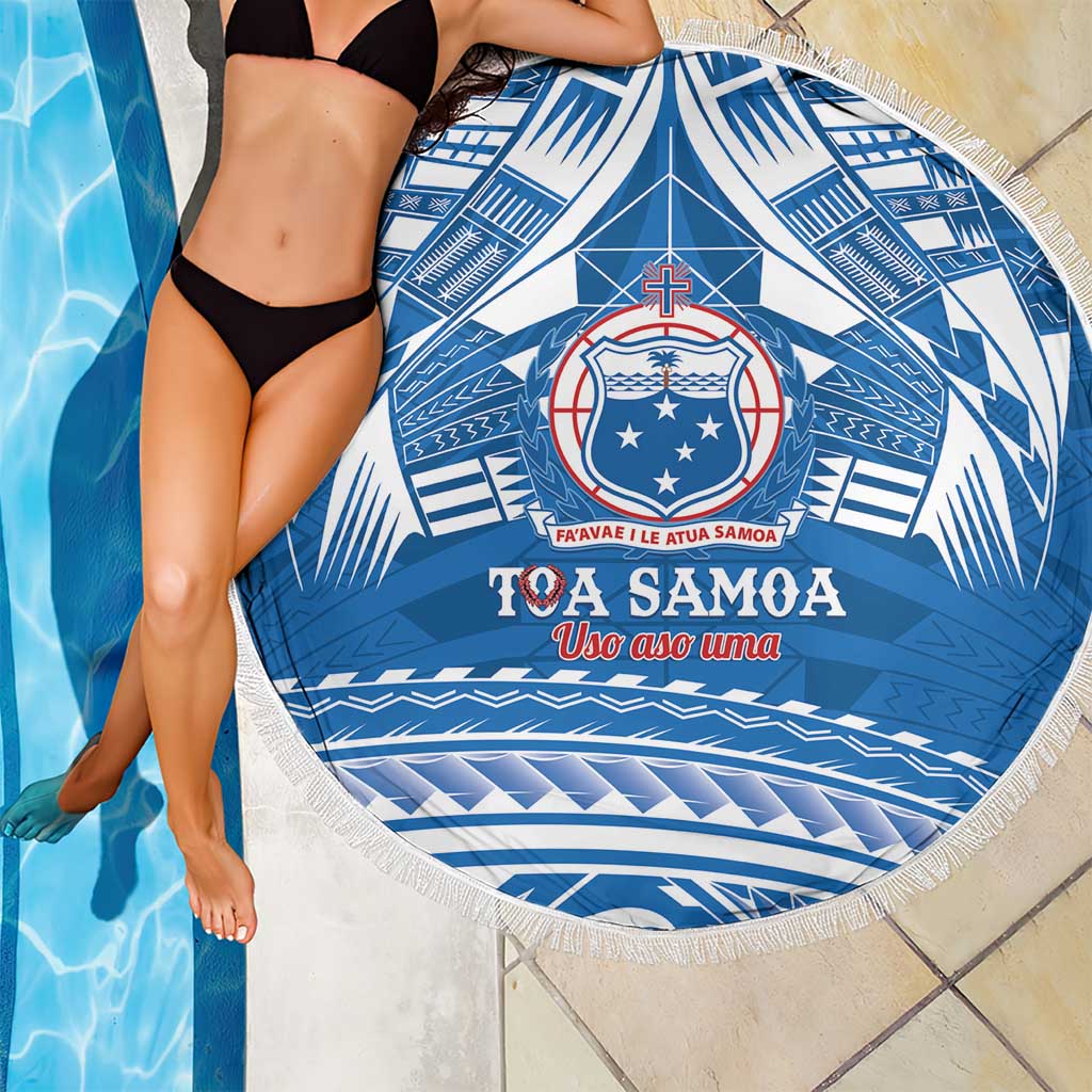 Toa Samoa Rugby Custom Beach Blanket Uso aso uma Samoan Pattern Blue - Polynesian Pride