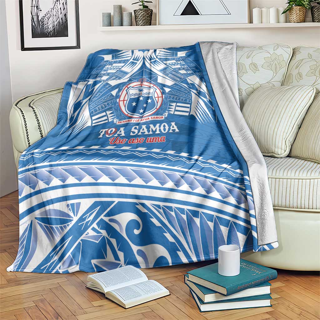 Toa Samoa Rugby Custom Blanket Uso aso uma Samoan Pattern Blue - Polynesian Pride