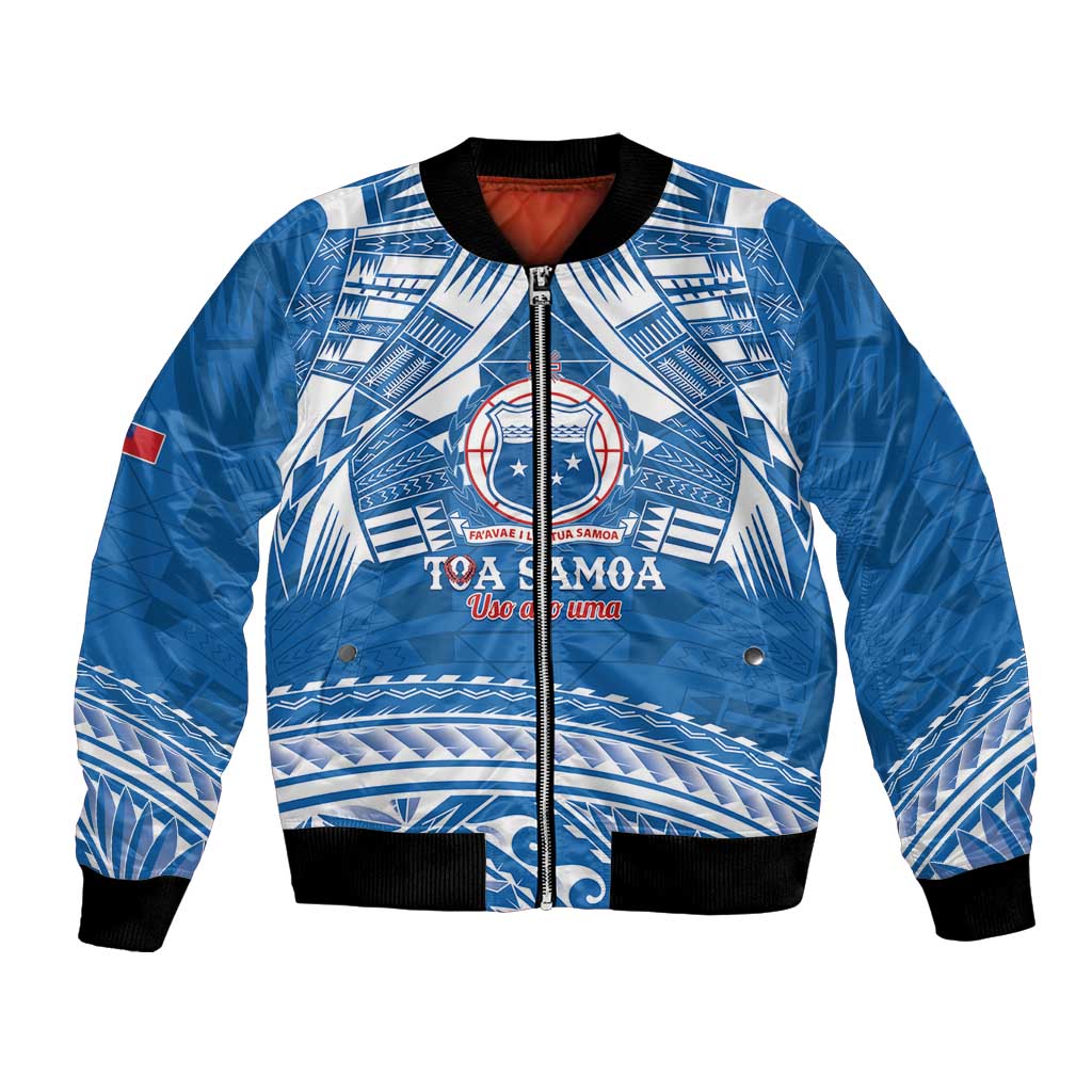 Toa Samoa Rugby Custom Bomber Jacket Uso aso uma Samoan Pattern Blue - Polynesian Pride