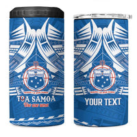 Toa Samoa Rugby Custom 4 in 1 Can Cooler Tumbler Uso aso uma Samoan Pattern Blue - Polynesian Pride