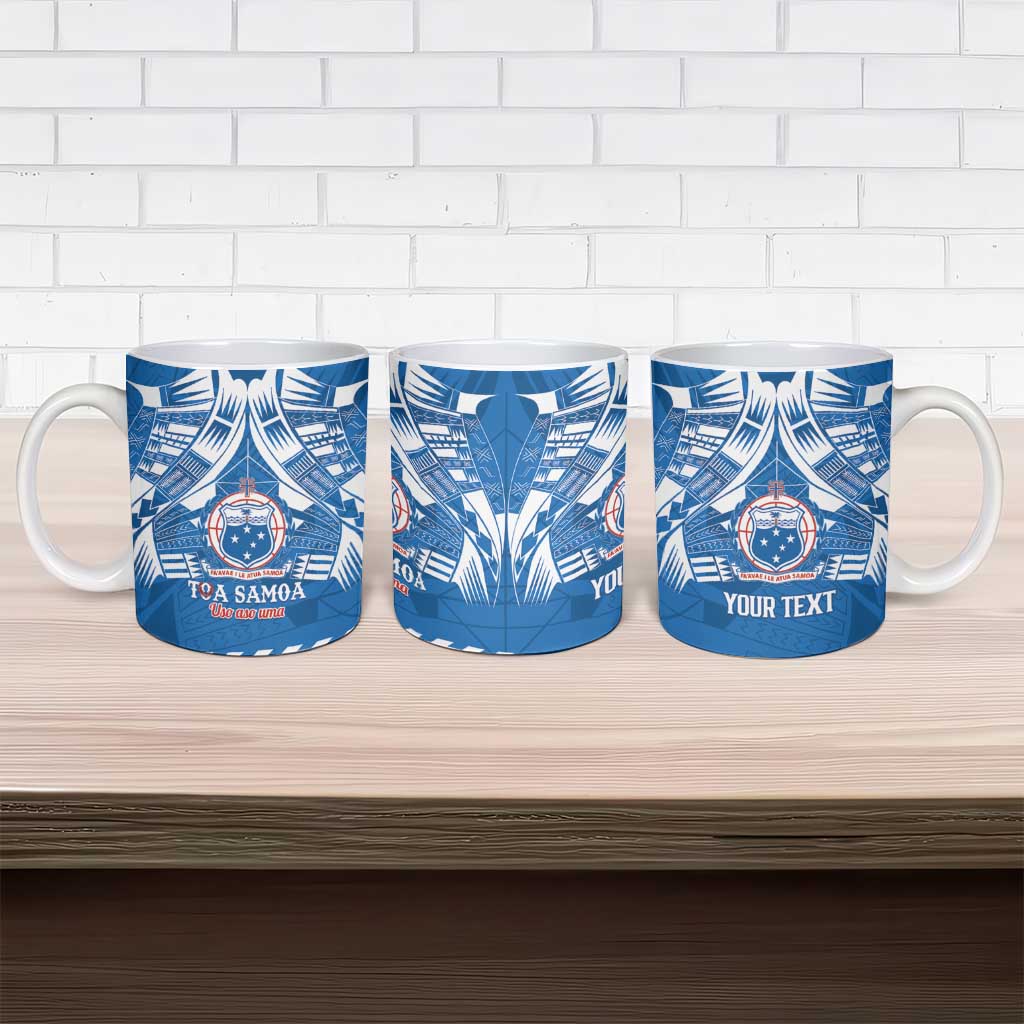 Toa Samoa Rugby Custom Ceramic Mug Uso aso uma Samoan Pattern Blue - Polynesian Pride