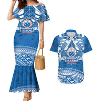 Toa Samoa Rugby Custom Couples Matching Mermaid Dress and Hawaiian Shirt Uso aso uma Samoan Pattern Blue - Polynesian Pride