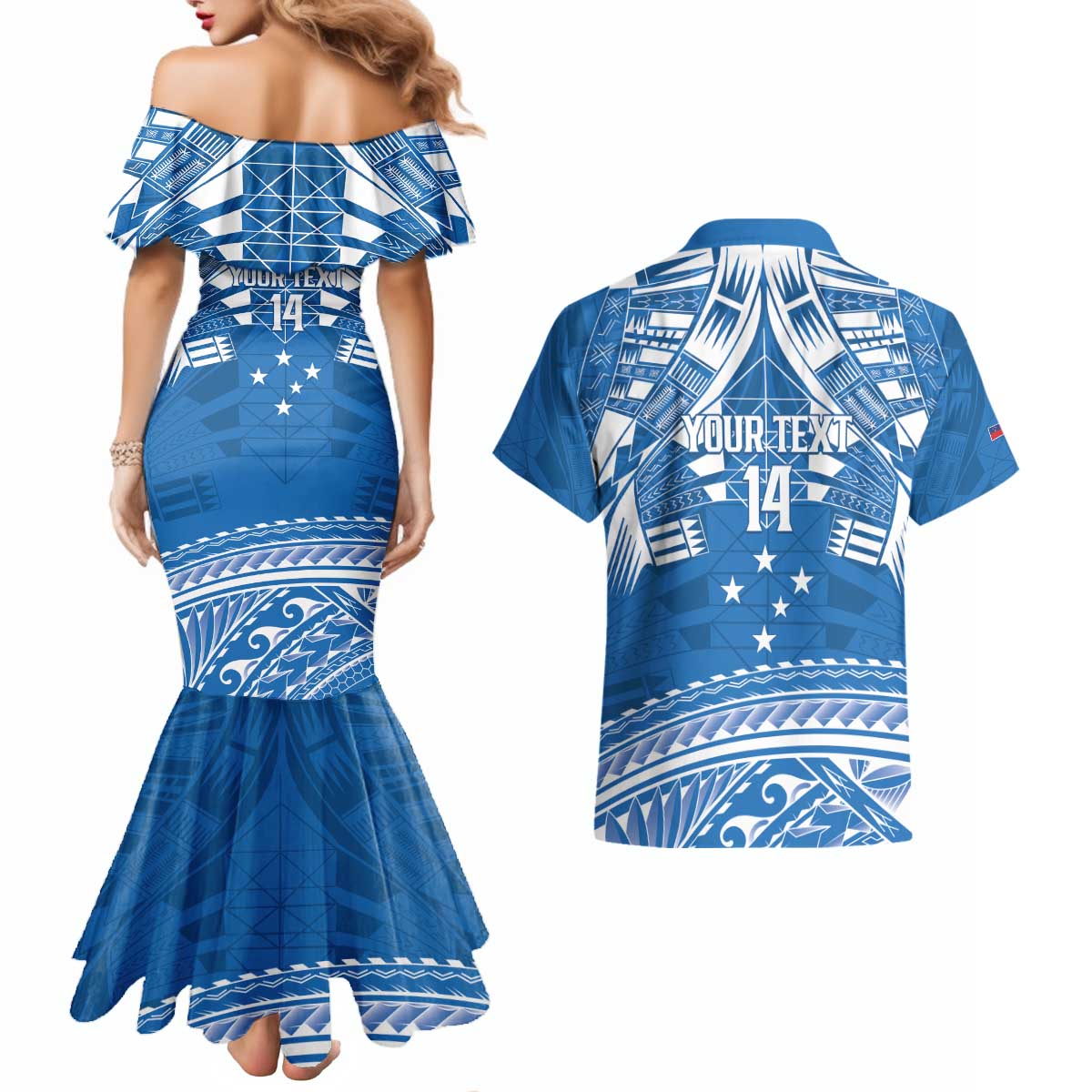 Toa Samoa Rugby Custom Couples Matching Mermaid Dress and Hawaiian Shirt Uso aso uma Samoan Pattern Blue - Polynesian Pride
