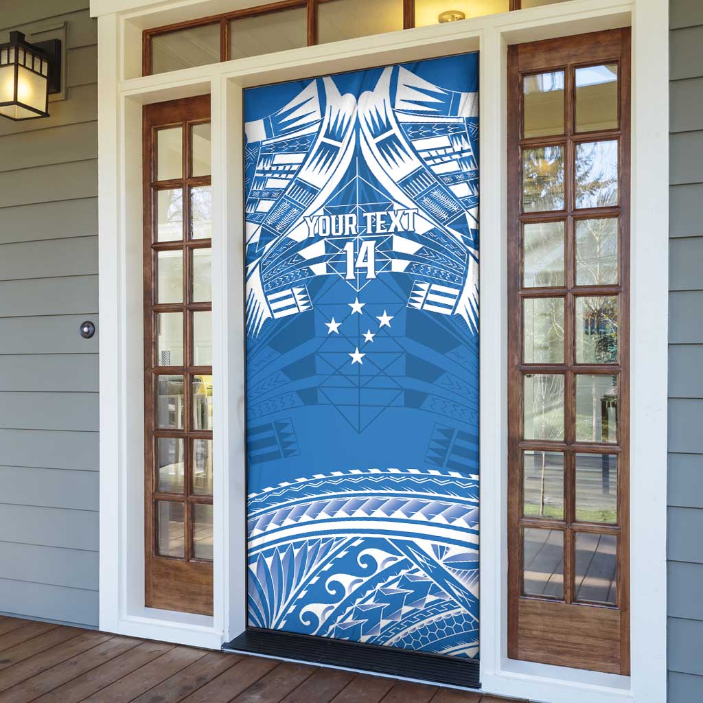 Toa Samoa Rugby Custom Door Cover Uso aso uma Samoan Pattern Blue - Polynesian Pride