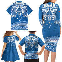 Toa Samoa Rugby Custom Family Matching Long Sleeve Bodycon Dress and Hawaiian Shirt Uso aso uma Samoan Pattern Blue - Polynesian Pride