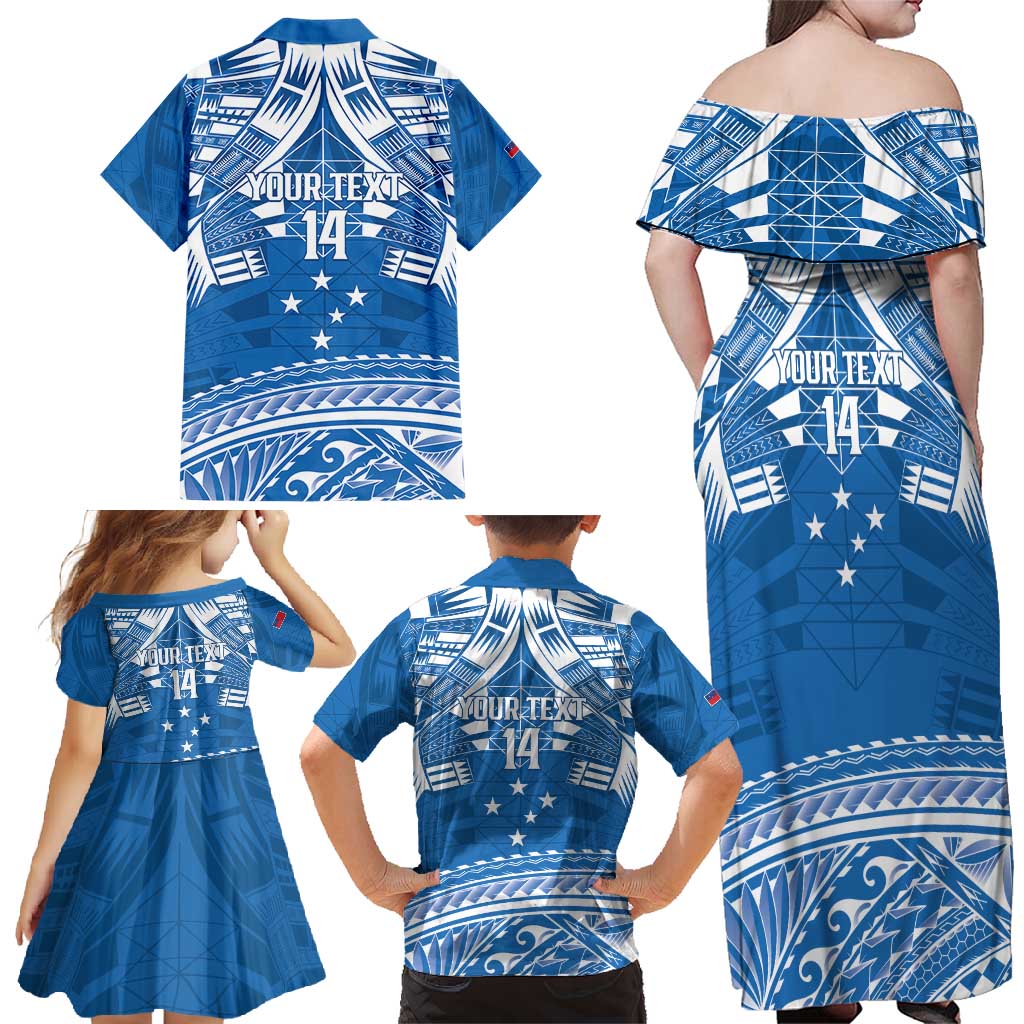 Toa Samoa Rugby Custom Family Matching Off Shoulder Maxi Dress and Hawaiian Shirt Uso aso uma Samoan Pattern Blue - Polynesian Pride