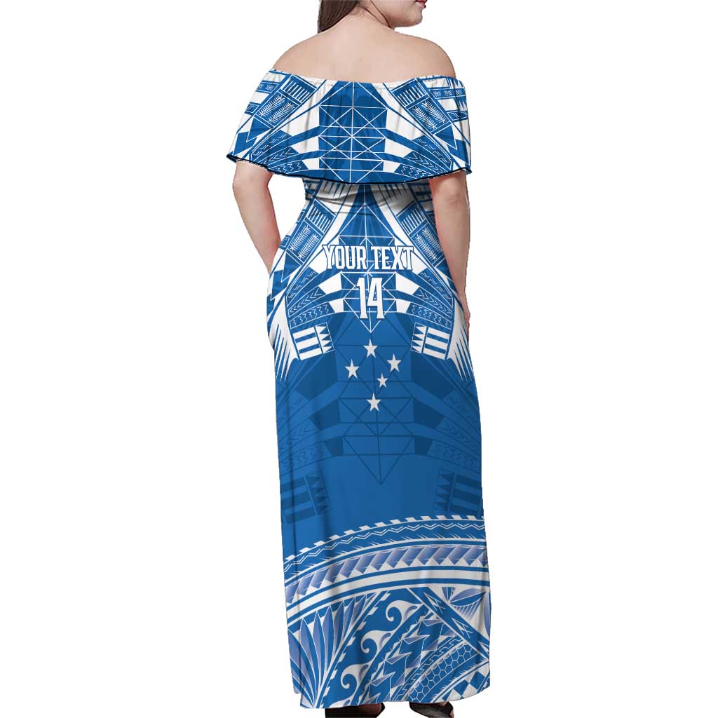 Toa Samoa Rugby Custom Family Matching Off Shoulder Maxi Dress and Hawaiian Shirt Uso aso uma Samoan Pattern Blue - Polynesian Pride