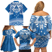Toa Samoa Rugby Custom Family Matching Off Shoulder Short Dress and Hawaiian Shirt Uso aso uma Samoan Pattern Blue - Polynesian Pride
