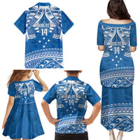 Toa Samoa Rugby Custom Family Matching Puletasi and Hawaiian Shirt Uso aso uma Samoan Pattern Blue - Polynesian Pride