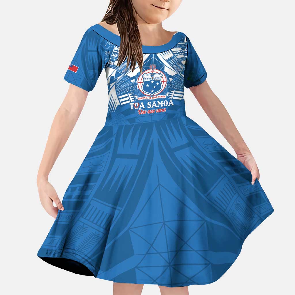 Toa Samoa Rugby Custom Family Matching Summer Maxi Dress and Hawaiian Shirt Uso aso uma Samoan Pattern Blue - Polynesian Pride