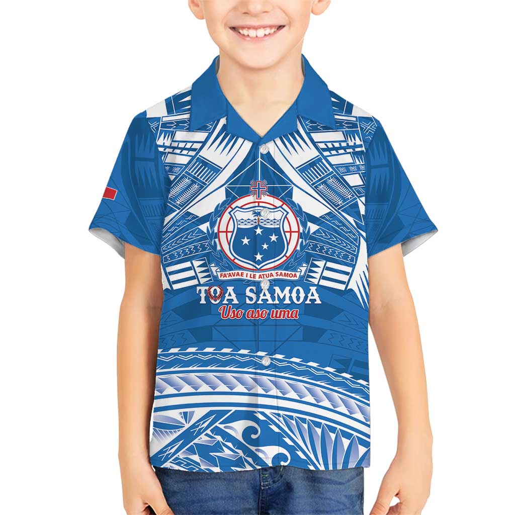 Toa Samoa Rugby Custom Family Matching Tank Maxi Dress and Hawaiian Shirt Uso aso uma Samoan Pattern Blue - Polynesian Pride