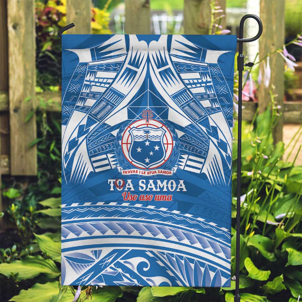 Toa Samoa Rugby Custom Garden Flag Uso aso uma Samoan Pattern Blue - Polynesian Pride