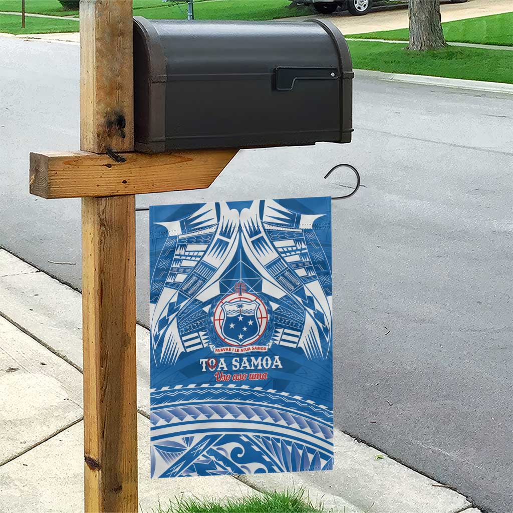 Toa Samoa Rugby Custom Garden Flag Uso aso uma Samoan Pattern Blue - Polynesian Pride