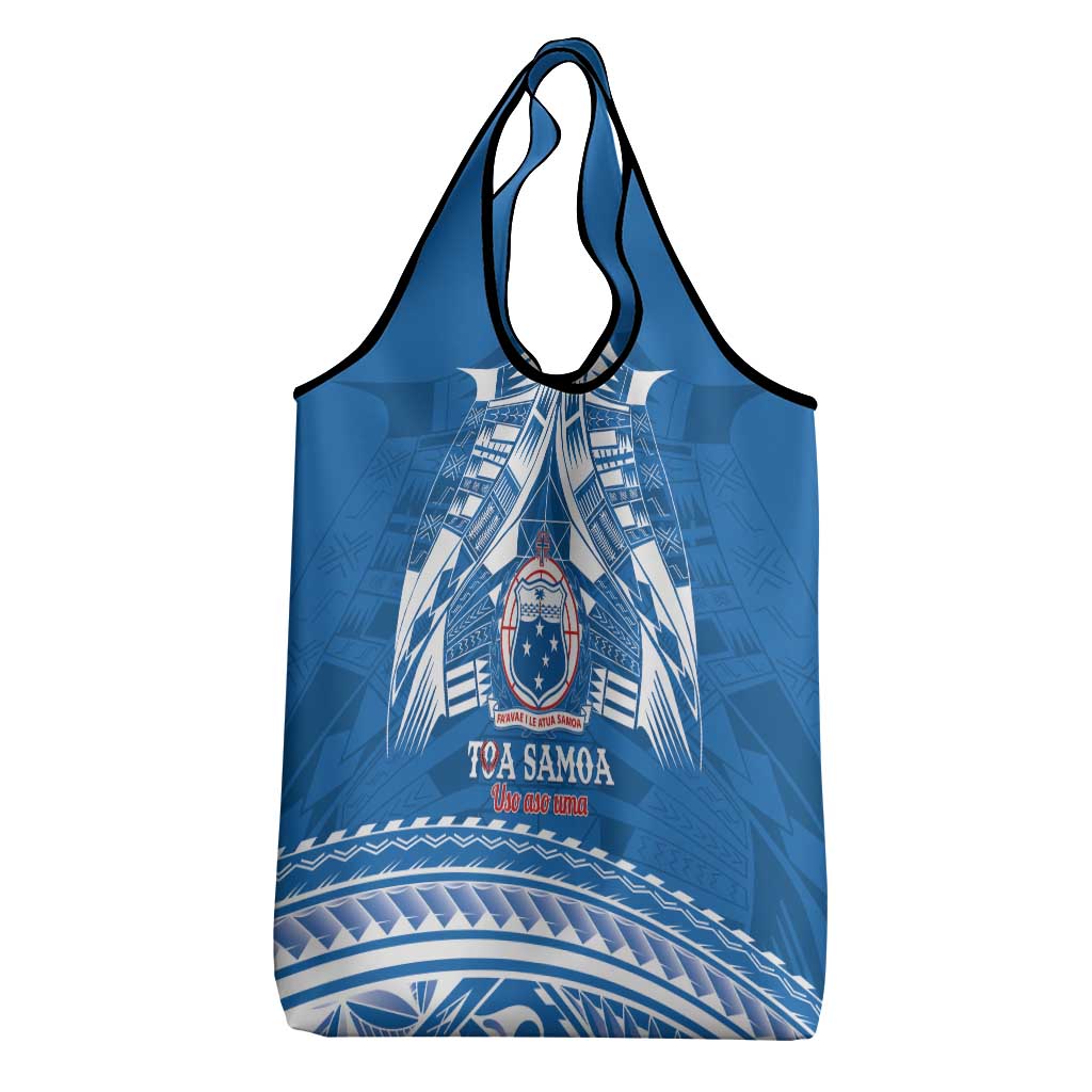 Toa Samoa Rugby Custom Grocery Bag Uso aso uma Samoan Pattern Blue - Polynesian Pride