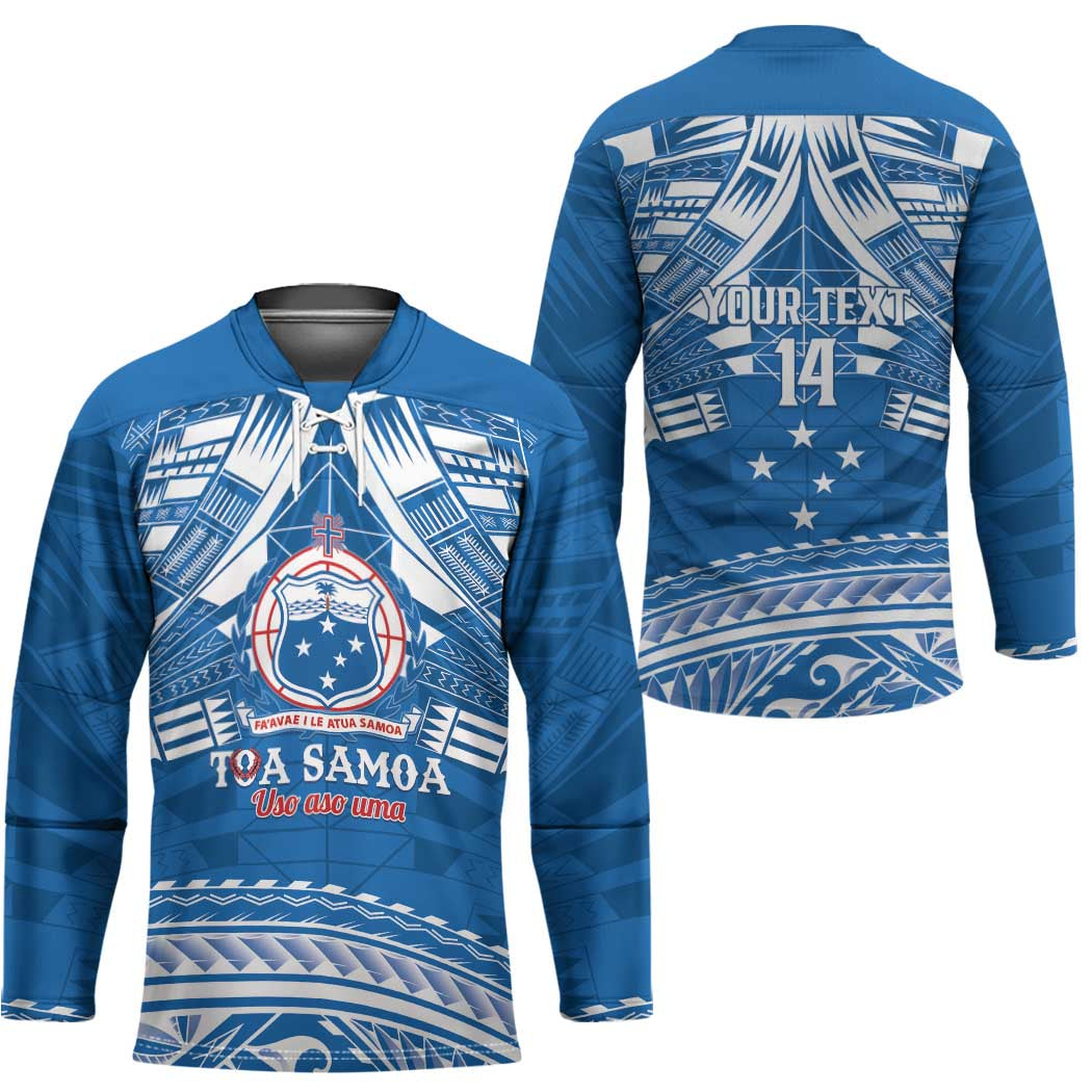 Toa Samoa Rugby Custom Hockey Jersey Uso aso uma Samoan Pattern Blue - Polynesian Pride